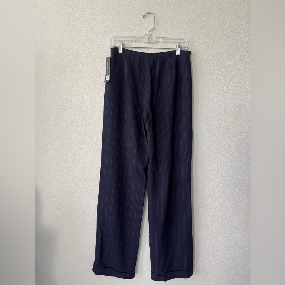 Lafayette 148 New York Navy Blue & White Pin Striped Cuffed Pants Women’s Size 4 - Picture 4 of 12